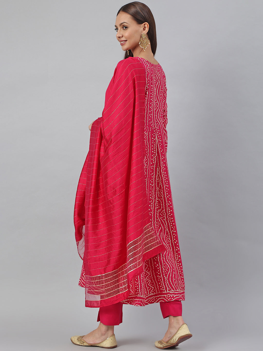 Janasya Women's Pink Rayon Bandhani Kurta With Pant And Dupatta | Swadesiicart