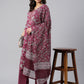 Janasya Women's Wine Cotton Floral Print Kurta With Palazzo And Dupatta | Swadesiicart