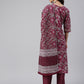 Janasya Women's Wine Cotton Floral Print Kurta With Palazzo And Dupatta | Swadesiicart