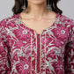 Janasya Women's Wine Cotton Floral Print Kurta With Palazzo And Dupatta | Swadesiicart