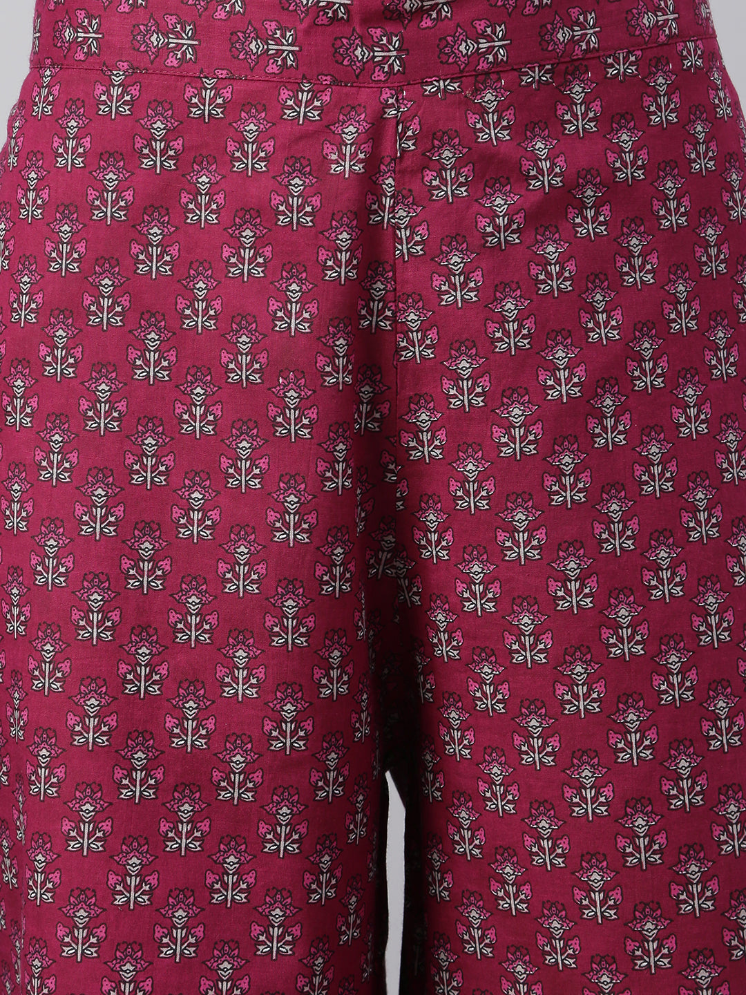 Janasya Women's Wine Cotton Floral Print Kurta With Palazzo And Dupatta | Swadesiicart