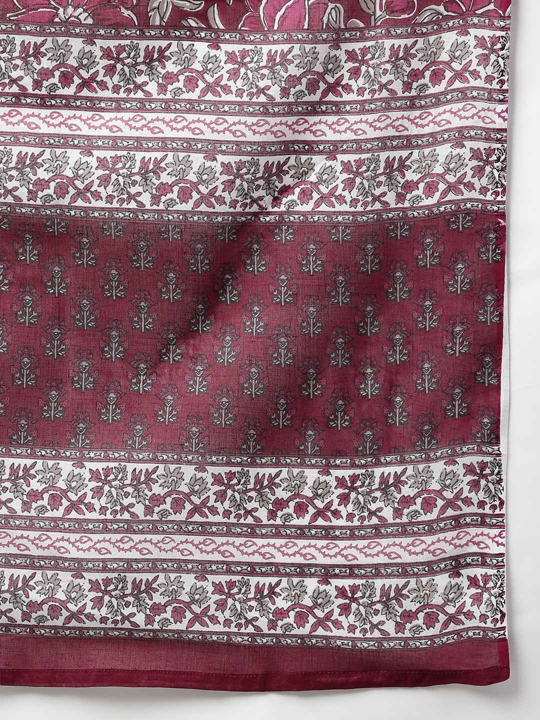 Janasya Women's Wine Cotton Floral Print Kurta With Palazzo And Dupatta | Swadesiicart