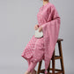 Janasya Women's Mauve Cotton Floral Print Kurta With Pant And Dupatta | Swadesiicart