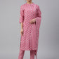 Janasya Women's Mauve Cotton Floral Print Kurta With Pant And Dupatta | Swadesiicart