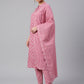 Janasya Women's Mauve Cotton Floral Print Kurta With Pant And Dupatta | Swadesiicart