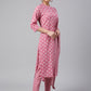 Janasya Women's Mauve Cotton Floral Print Kurta With Pant And Dupatta | Swadesiicart