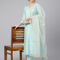 Janasya Women's Sea Green Chanderi Silk Embellished Kurta With Pant And Dupatta | Swadesiicart