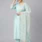 Janasya Women's Sea Green Chanderi Silk Embellished Kurta With Pant And Dupatta | Swadesiicart