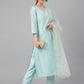 Janasya Women's Sea Green Chanderi Silk Embellished Kurta With Pant And Dupatta | Swadesiicart
