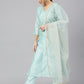 Janasya Women's Sea Green Chanderi Silk Embellished Kurta With Pant And Dupatta | Swadesiicart
