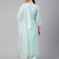 Janasya Women's Sea Green Chanderi Silk Embellished Kurta With Pant And Dupatta | Swadesiicart