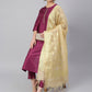Janasya Women's Wine Poly Silk Embellished Kurta With Pant And Dupatta | Swadesiicart