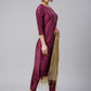 Janasya Women's Wine Poly Silk Embellished Kurta With Pant And Dupatta | Swadesiicart