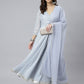 Janasya Women's Grey Georgette Foil Print Kurta With Dupatta | Swadesiicart