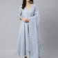 Janasya Women's Grey Georgette Foil Print Kurta With Dupatta | Swadesiicart