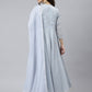 Janasya Women's Grey Georgette Foil Print Kurta With Dupatta | Swadesiicart