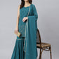 Janasya Women's Teal Georgette Embossed Gold Print Top With Gharara And Dupatta | Swadesiicart
