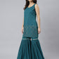 Janasya Women's Teal Georgette Embossed Gold Print Top With Gharara And Dupatta | Swadesiicart