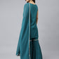 Janasya Women's Teal Georgette Embossed Gold Print Top With Gharara And Dupatta | Swadesiicart