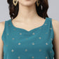 Janasya Women's Teal Georgette Embossed Gold Print Top With Gharara And Dupatta | Swadesiicart