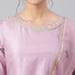 Janasya Women's Mauve Poly Silk Solid Kurta With Gharara And Dupatta | Swadesiicart