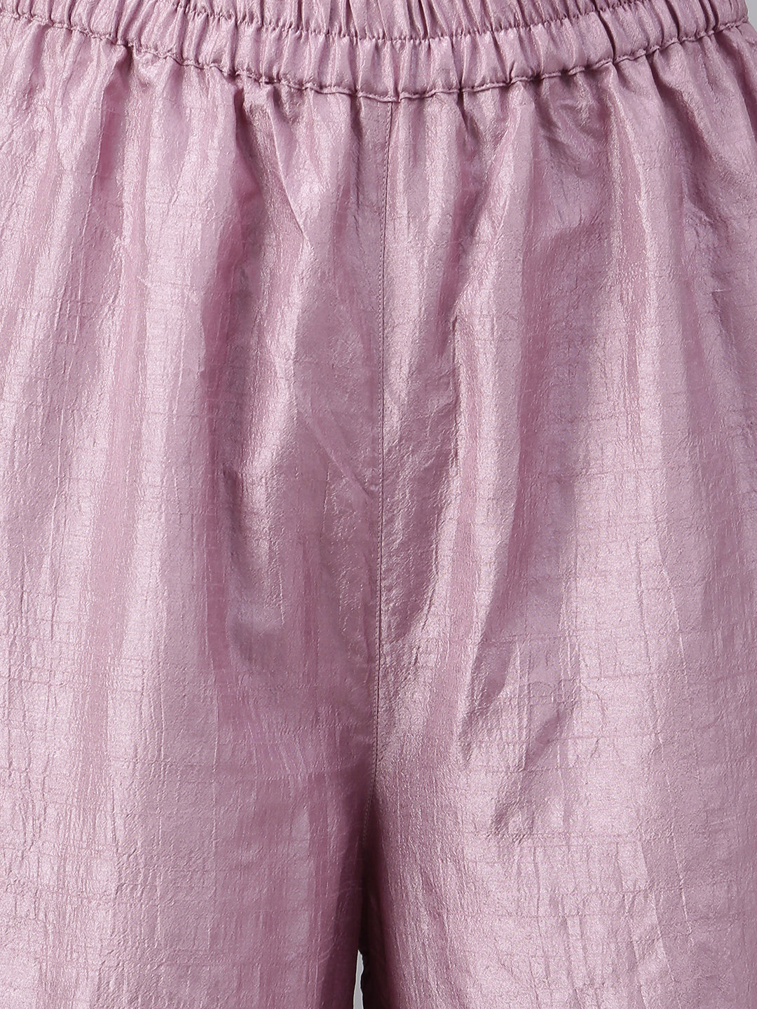 Janasya Women's Mauve Poly Silk Solid Kurta With Gharara And Dupatta | Swadesiicart