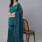 Janasya Women's Teal Green Crepe Gotta Lace Kurta With Sharara And Dupatta | Swadesiicart