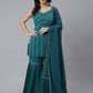 Janasya Women's Teal Green Crepe Gotta Lace Kurta With Sharara And Dupatta | Swadesiicart