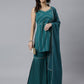 Janasya Women's Teal Green Crepe Gotta Lace Kurta With Sharara And Dupatta | Swadesiicart