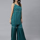 Janasya Women's Teal Green Crepe Gotta Lace Kurta With Sharara And Dupatta | Swadesiicart