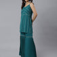 Janasya Women's Teal Green Crepe Gotta Lace Kurta With Sharara And Dupatta | Swadesiicart