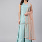 Janasya Women's Sea Green Poly Silk Embroidered Kurta With Sharara And Dupatta | Swadesiicart