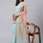 Janasya Women's Sea Green Poly Silk Embroidered Kurta With Sharara And Dupatta | Swadesiicart