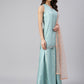 Janasya Women's Sea Green Poly Silk Embroidered Kurta With Sharara And Dupatta | Swadesiicart