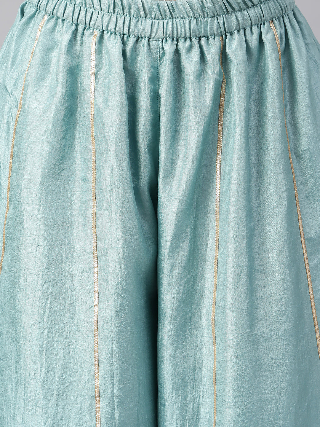 Janasya Women's Sea Green Poly Silk Embroidered Kurta With Sharara And Dupatta | Swadesiicart