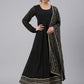 Janasya Women's Black Georgette Solid Kurta With Dupatta | Swadesiicart