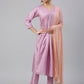 Janasya Women's Mauve Poly Silk Solid Kurta With Pant And Dupatta | Swadesiicart