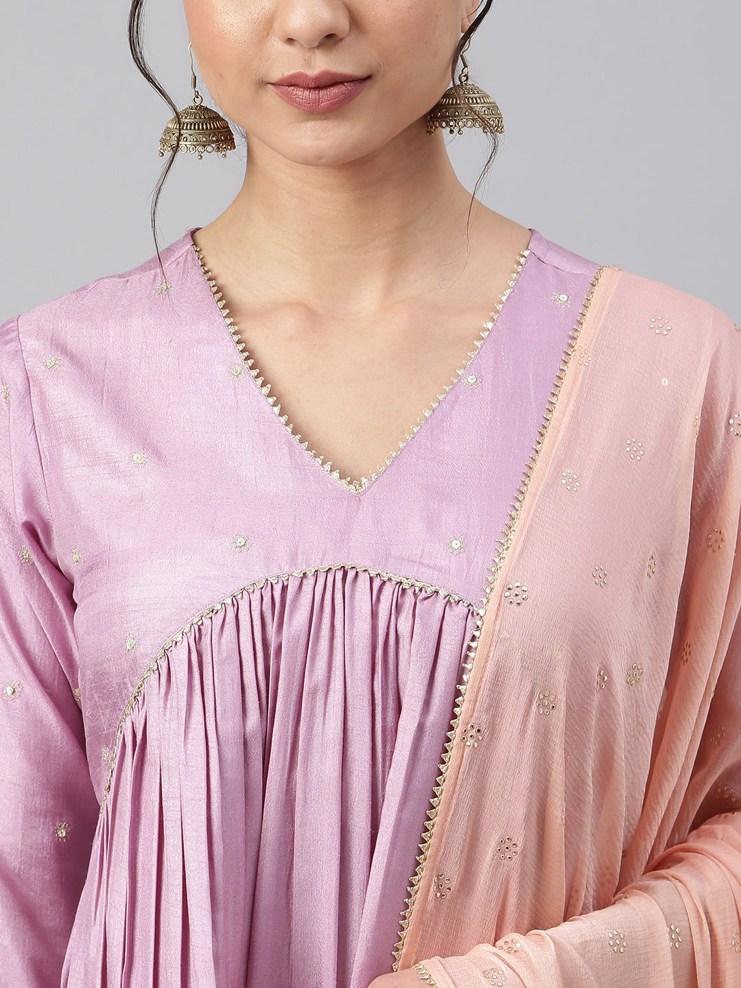 Janasya Women's Mauve Poly Silk Solid Kurta With Pant And Dupatta | Swadesiicart