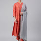 Janasya Women's Rust Dola Silk Solid Kurta With Pant And Dupatta | Swadesiicart