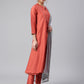 Janasya Women's Rust Dola Silk Solid Kurta With Pant And Dupatta | Swadesiicart
