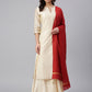 Janasya Women's Beige Chanderi Silk Woven Kurta With Palazzo And Dupatta | Swadesiicart