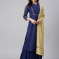 Janasya Women's Dark Blue Chanderi Silk Woven Kurta With Sharara And Dupatta | Swadesiicart