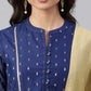 Janasya Women's Dark Blue Chanderi Silk Woven Kurta With Sharara And Dupatta | Swadesiicart