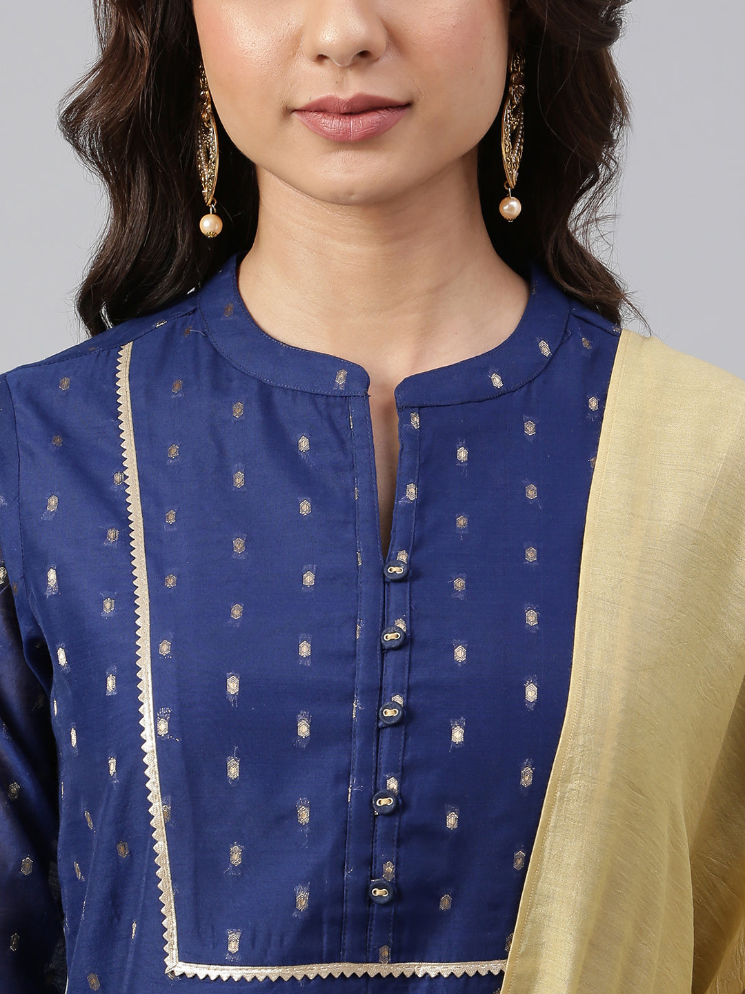 Janasya Women's Dark Blue Chanderi Silk Woven Kurta With Sharara And Dupatta | Swadesiicart
