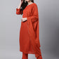 Janasya Women's Orange Rayon Striped Kurta With Pant And Dupatta | Swadesiicart