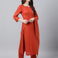 Janasya Women's Orange Rayon Striped Kurta With Pant And Dupatta | Swadesiicart