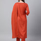 Janasya Women's Orange Rayon Striped Kurta With Pant And Dupatta | Swadesiicart