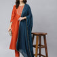 Janasya Women's Rust Orange Poly Silk Solid Kurta With Pant And Dupatta | Swadesiicart