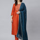 Janasya Women's Rust Orange Poly Silk Solid Kurta With Pant And Dupatta | Swadesiicart