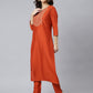 Janasya Women's Rust Orange Poly Silk Solid Kurta With Pant And Dupatta | Swadesiicart